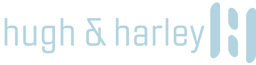 Logo of 'hugh & harley' with a minimal design on a transparent background