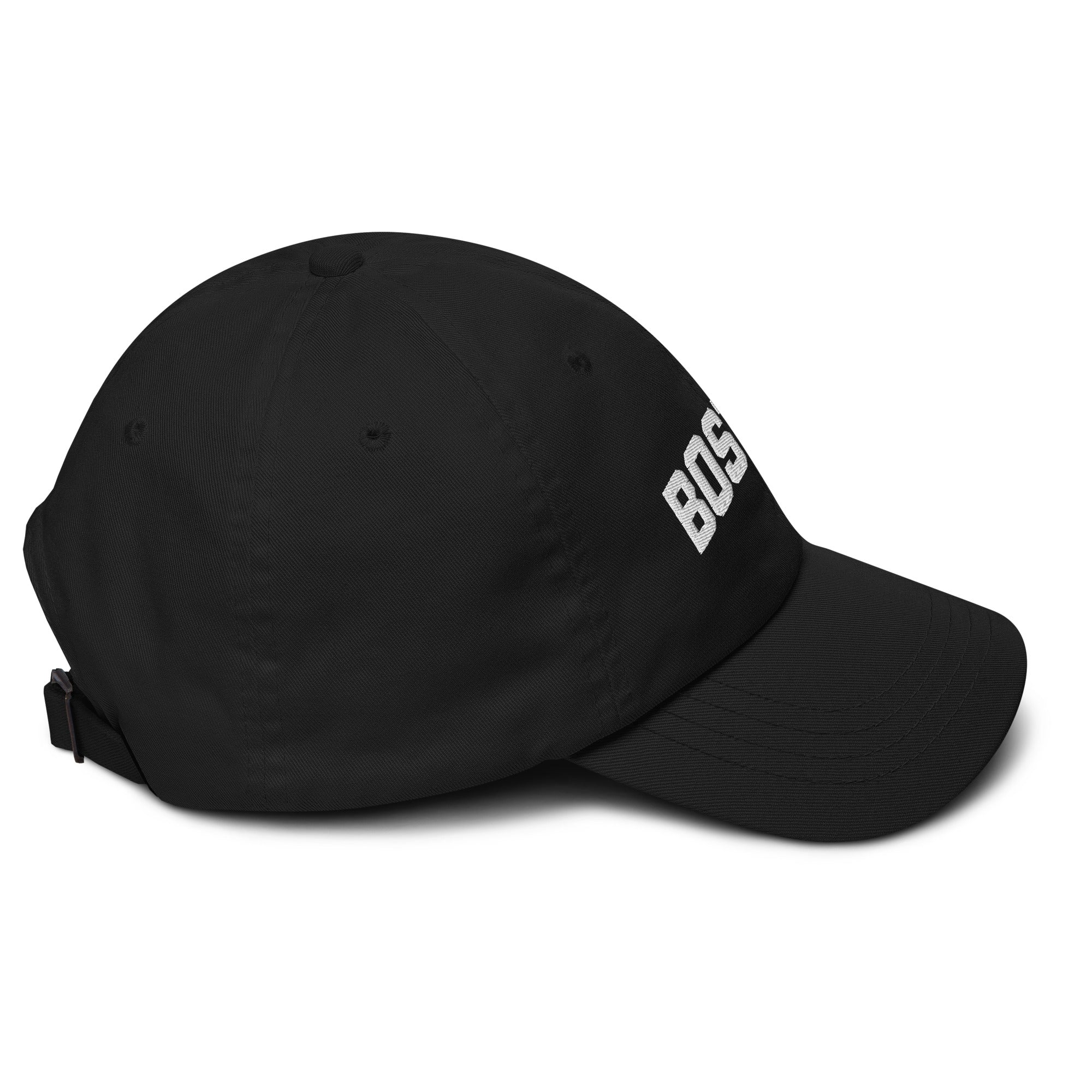 Washed black unstructured cap with ‘BOSTON’ embroidered on the front and ‘Grit & Grace’ on the side.